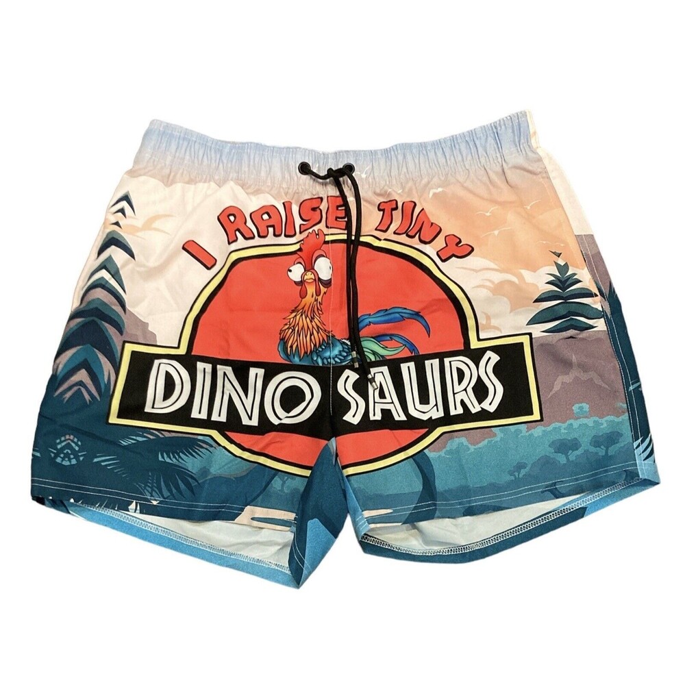 New Men's Large Pafira Swimwear Swim Trunk Shorts I Raise Tiny Dinosaurs Rooster